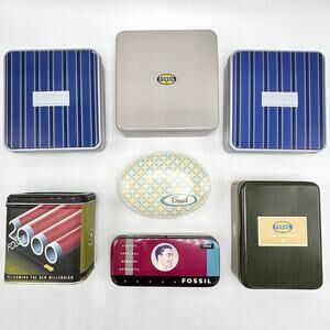 Lot of 7 Fossil Collectible Watch Tins Empty Boxes Only Storage Stash Y2K 2000s